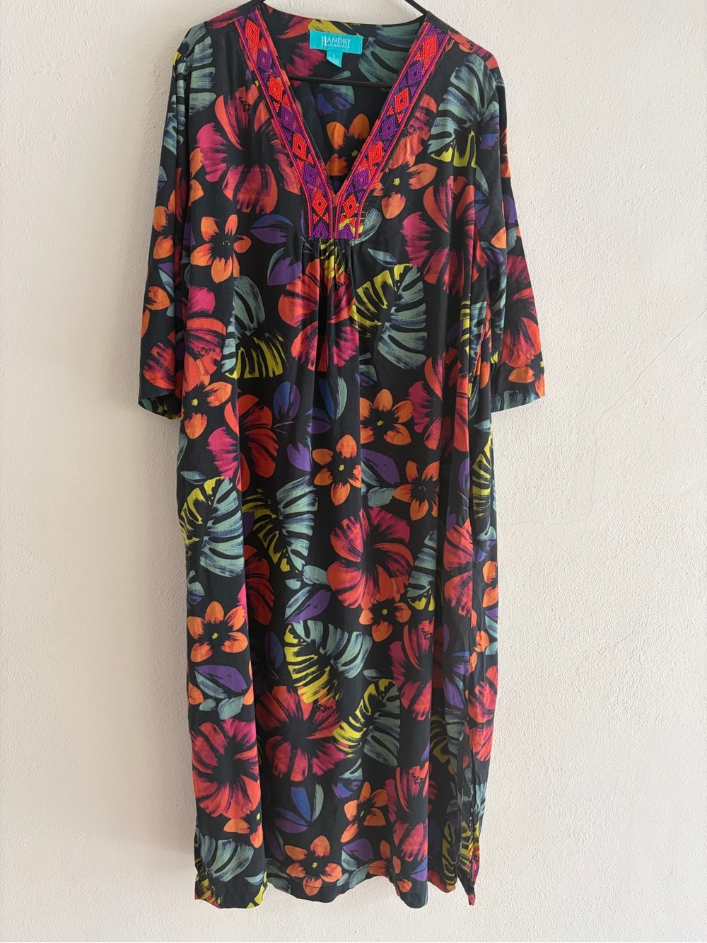 Kate Landry Black Floral Caftan Muu